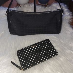Kate Spade New York Barrel handbag & zip around wallet EUC black